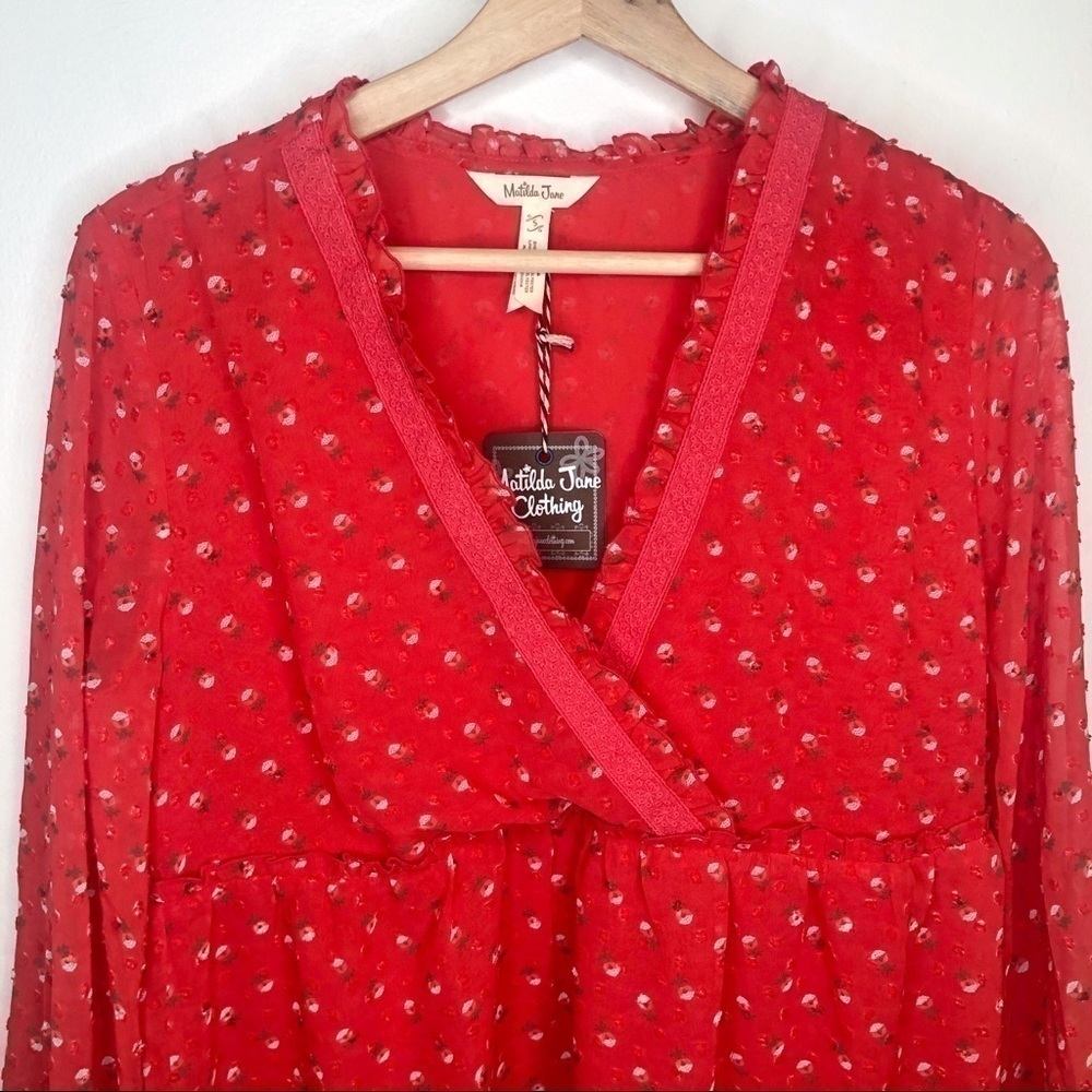 Matilda Jane Red Floral V Neck Size  Small - Picture 5 of 14
